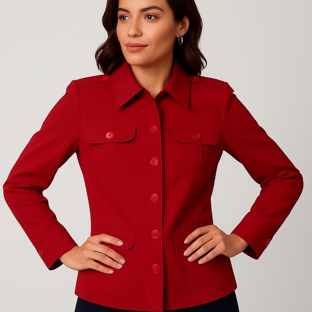 Koret Womens Red Utility Safari Jacket Size 12 Button Front Epaulettes KD875230M
